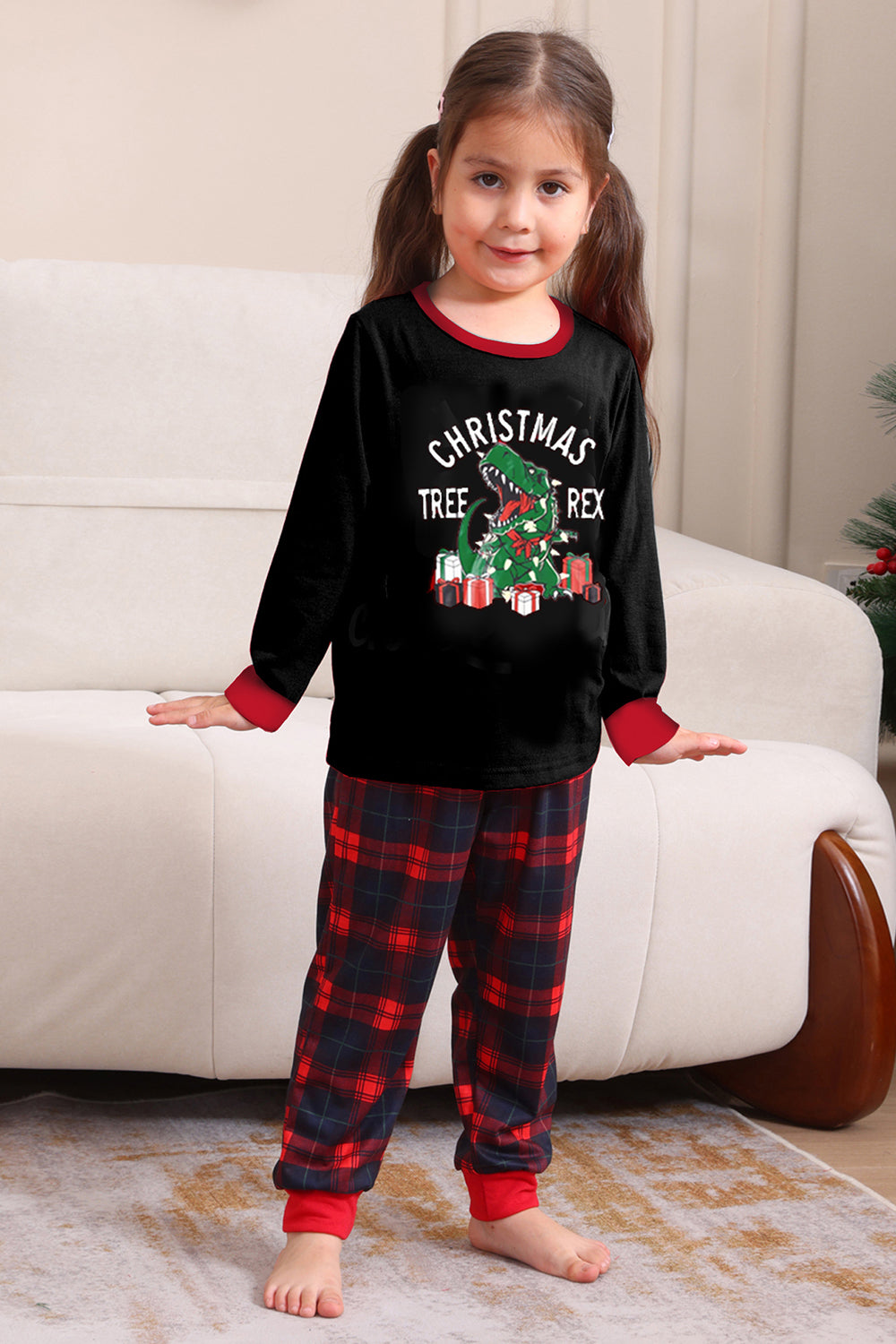 Svart Röd Familj Matchande Pyjamas Vuxen Barn Baby Toppar och rutiga Byxor Julpyjamas Set
