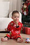 Matchande Onesie för Kvinnor Män Familj Huva Röd Pyjamas I Ett Stycke Jul Pyjamas Set