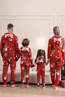 Matchande Onesie för Kvinnor Män Familj Huva Röd Pyjamas I Ett Stycke Jul Pyjamas Set