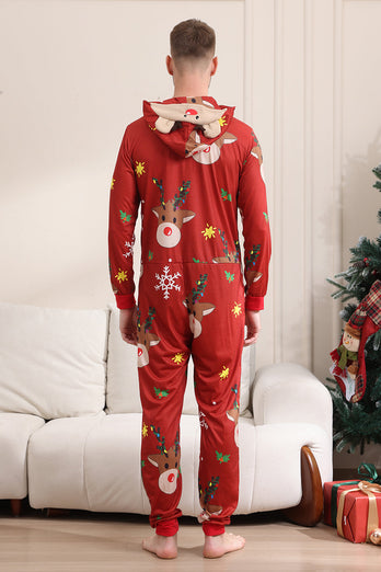 Matchande Onesie för Kvinnor Män Familj Huva Röd Pyjamas I Ett Stycke Jul Pyjamas Set