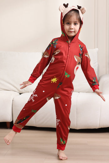 Matchande Onesie för Kvinnor Män Familj Huva Röd Pyjamas I Ett Stycke Jul Pyjamas Set