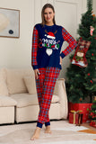 Röd Marinblå Långärmad Rutig Byxor Jul Pyjamas Set