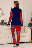 Röd Marinblå Långärmad Rutig Byxor Jul Pyjamas Set