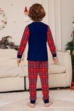 Röd Marinblå Långärmad Rutig Byxor Jul Pyjamas Set