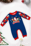Mörkblå rutiga byxor tryckta långärmad julpyjamas set