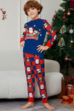 Mörkblå rutiga byxor tryckta långärmad julpyjamas set