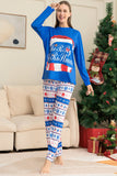 Blå tryckt långärmad julpyjamas set