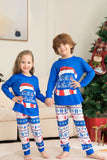 Blå tryckt långärmad julpyjamas set