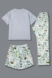 Vit Grön Blommig Tryckt Kortärmad Matchande Familj Pyjamas