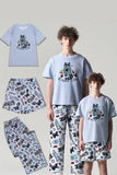 Grå Tryckt Kortärmad Matchande Familj Pyjamas