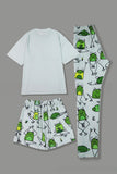 Ljusgrön Söt Djur Tryck Kortärmad Matchande Familj Pyjamas