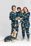 Marinblå och grön tryckt långärmad familj julpyjamas