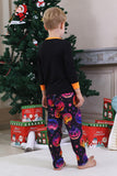 Svart Tryckt Långärmad Familj Halloween Pyjamas