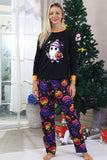 Svart Tryckt Långärmad Familj Halloween Pyjamas