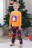 Orange Tryckt Långärmad Familj Halloween Pyjamas