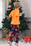 Orange Tryckt Långärmad Familj Halloween Pyjamas