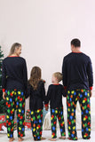 Marinblå Glödlampa Tryckt Långärmad Matchande Familj Pyjamas