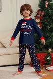 Marinblå God Jul Tryck Familj Matchande Pyjamas Set