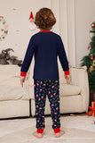Marinblå God Jul Tryck Familj Matchande Pyjamas Set