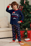 Marinblå God Jul Tryck Familj Matchande Pyjamas Set
