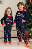 Marinblå God Jul Tryck Familj Matchande Pyjamas Set