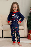 Marinblå God Jul Tryck Familj Matchande Pyjamas Set