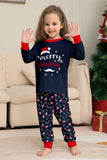 Marinblå God Jul Tryck Familj Matchande Pyjamas Set