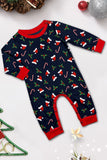 Marinblå God Jul Tryck Familj Matchande Pyjamas Set
