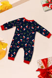 Marinblå God Jul Tryck Familj Matchande Pyjamas Set