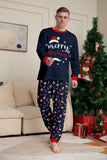 Marinblå God Jul Tryck Familj Matchande Pyjamas Set