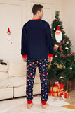 Marinblå God Jul Tryck Familj Matchande Pyjamas Set