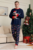 Marinblå God Jul Tryck Familj Matchande Pyjamas Set