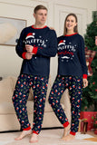 Marinblå God Jul Tryck Familj Matchande Pyjamas Set