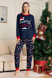 Marinblå God Jul Tryck Familj Matchande Pyjamas Set