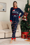 Marinblå God Jul Tryck Familj Matchande Pyjamas Set