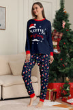Marinblå God Jul Tryck Familj Matchande Pyjamas Set