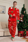 Jul Mysig Röd Tryck Familj Matchande Pyjamas Set