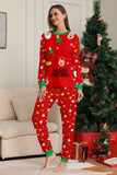 Jul Mysig Röd Tryck Familj Matchande Pyjamas Set