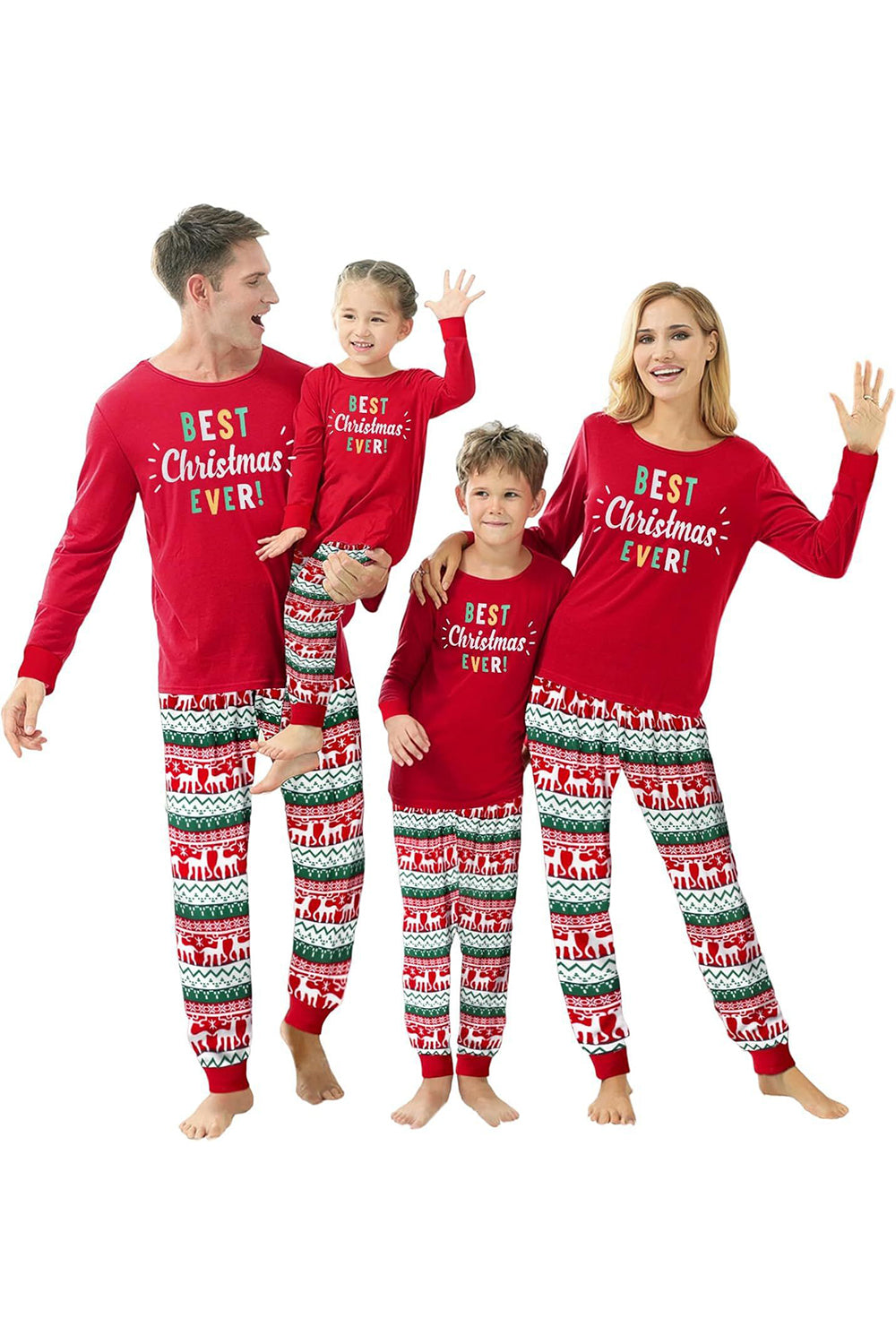 Zapaka Jul Tryckt Matchande Familj Pyjamas Röd Långärmad Rund Hals Set ...