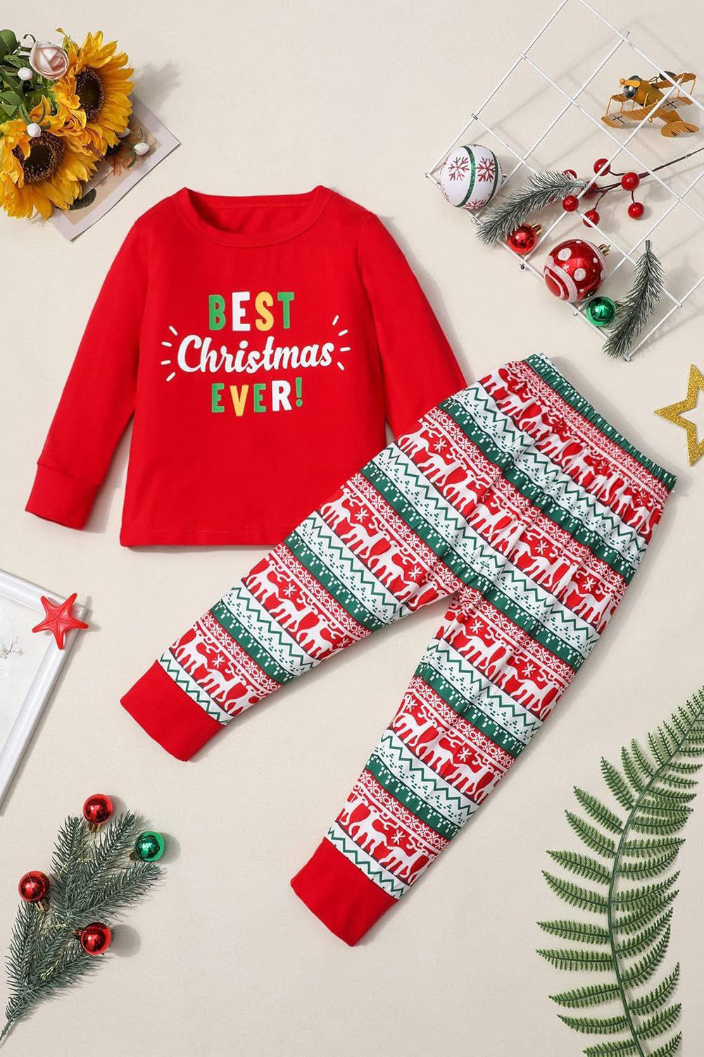 Zapaka Jul Tryckt Matchande Familj Pyjamas Röd Långärmad Rund Hals Set ...