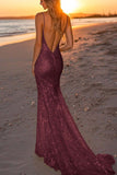Glittrande Silver Backless Mermaid Lång formell klänning