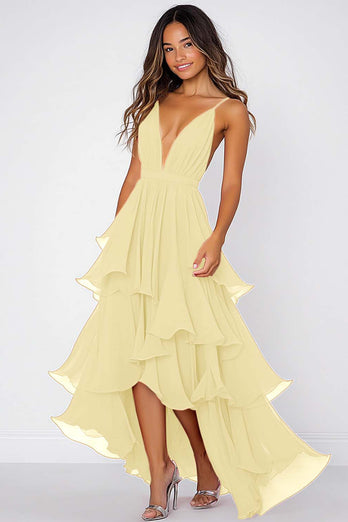 Volang Tiered Röd Chiffong Spaghetti Straps Formell Klänning