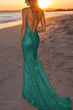 Glittrande Silver Backless Mermaid Lång formell klänning