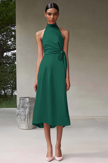 Rosa En linje Halter Tea Längd Satin Formell Klänning