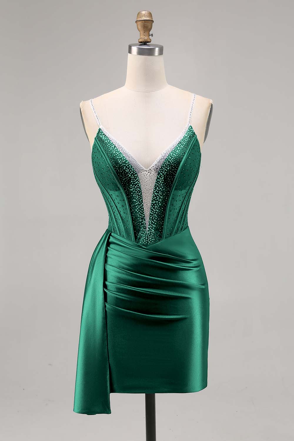 Korsett Satin Bodycon Mörkgrön Homecoming Klänning