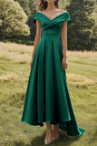 Sage Off The Shoulder Slim Formell Klänning Med Bred Fåll