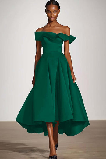 Off The Shoulder En Linje Svart Satin Formell Klänning