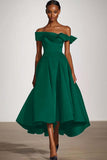 Off The Shoulder En Linje Svart Satin Formell Klänning