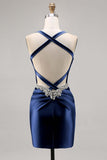 Korsett Satin Bodycon Mörkgrön Homecoming Klänning