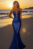 Glittrande Silver Backless Mermaid Lång formell klänning